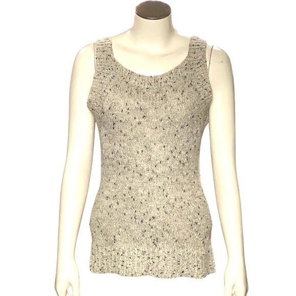 Chicos Sleeveless Knit Tank Top Sweater Speckled Metallic Beige Ribbed Hem SZ 0 - Picture 1 of 11
